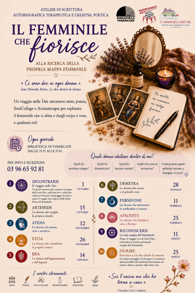 Quali donne abitano dentro di noi?
Un viaggio per conoscere la mappa delle sette Dee, per scoprire,  attraverso il linguaggio del mito, le molte forme del femminile.